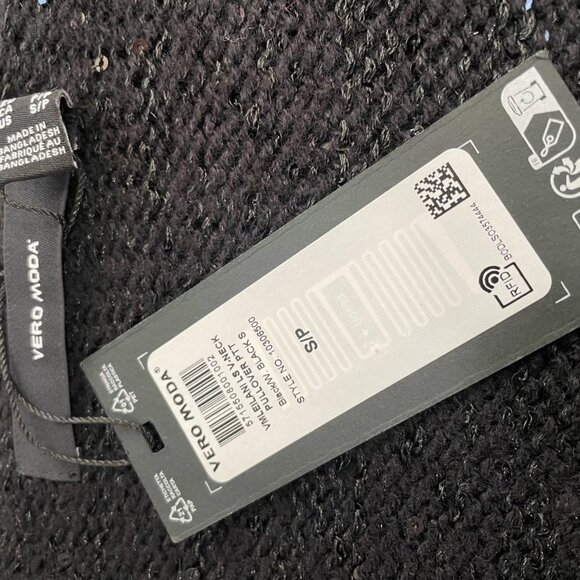 Vero Moda Black Sparkle Long Sleeve Pullover Sweater S Casual Work Minimalist - Picture 3 of 9